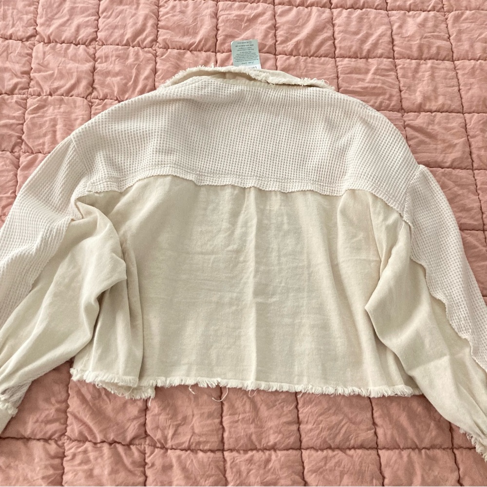 Distressed Frayed Boho Oversized Cream Jacket - Picture 8 of 9
